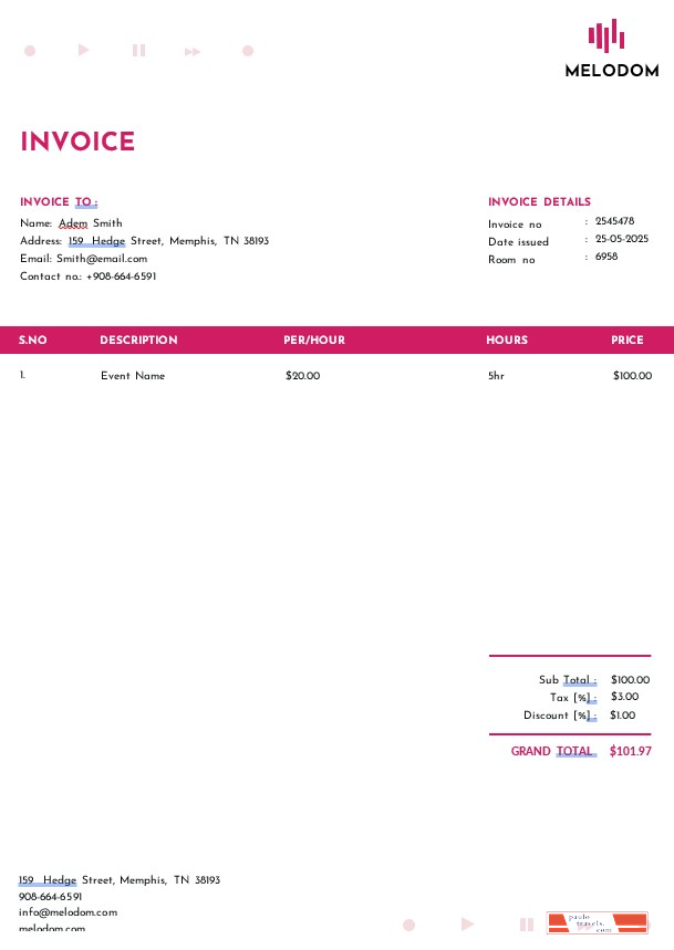 Music Festival Invoice Template PSD template